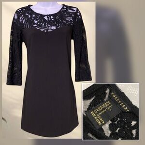 Forever 21 Black Dress with Lace Sleeves Women’s size Small